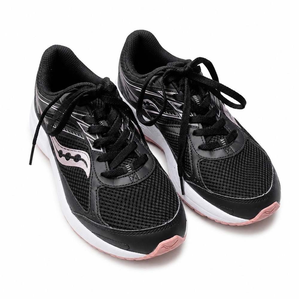 SAUCONY Cohesion 14 Running Sneaker Womens Sz 7 Black Mesh Rose Gold/Pink Gym